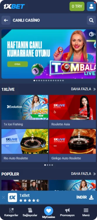 1xBet Uygulaması Canlı Casino