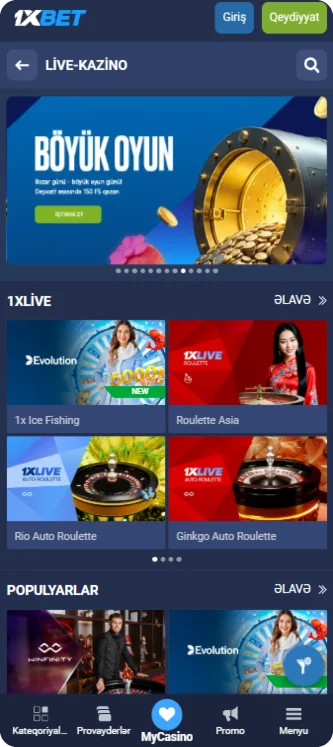 1xBet proqramı Live-Casino