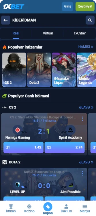 1xBet tətbiqi eSports