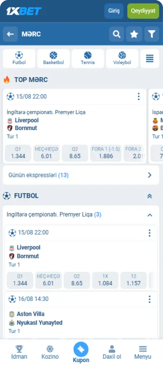 1xBet tətbiqi mərc