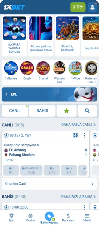 1xBet Uygulaması Ana Sayfa